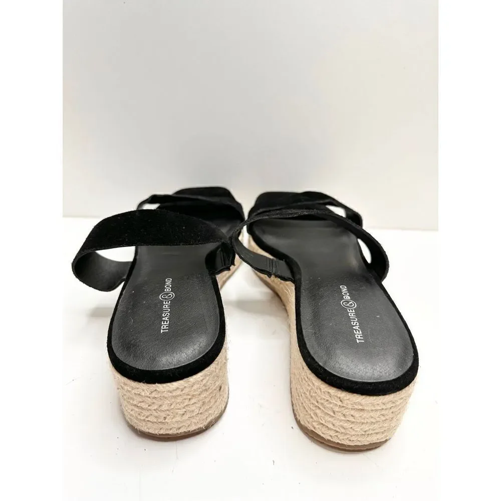 Treasure & Bond Sandals Womens Size 8.5‎ Suede Upper Black Platform Espadrille